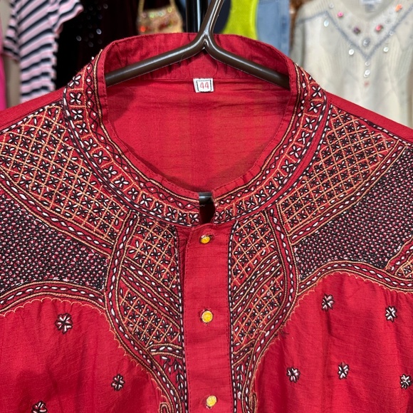 Vintage Red Tunic with Black Embroidery & Orange Buttons Size 44 - Picture 4 of 6